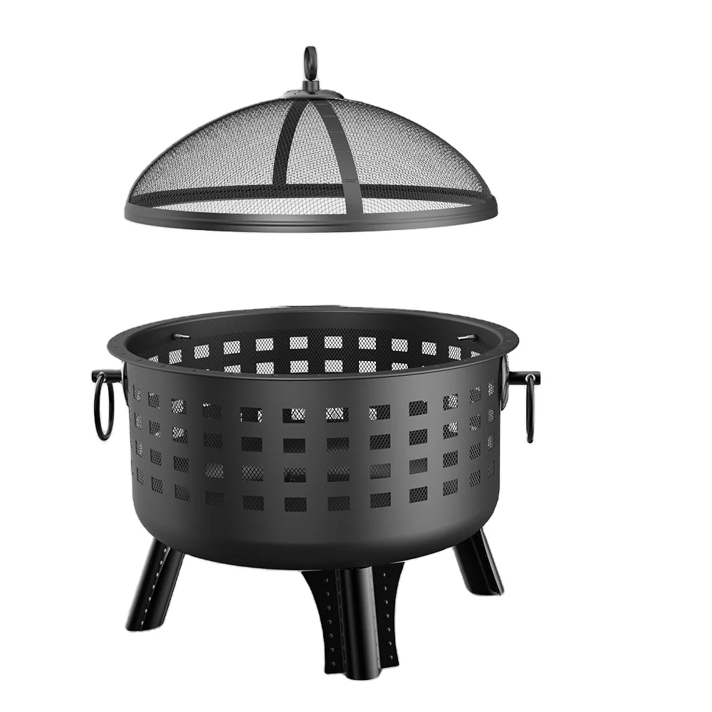 25.5 Inches Firepit Patio Outdoor Heater Round Steel Smokeless Camping Brazier Bonfire Fire Bowl Basket BBQ Grill Fire Pit