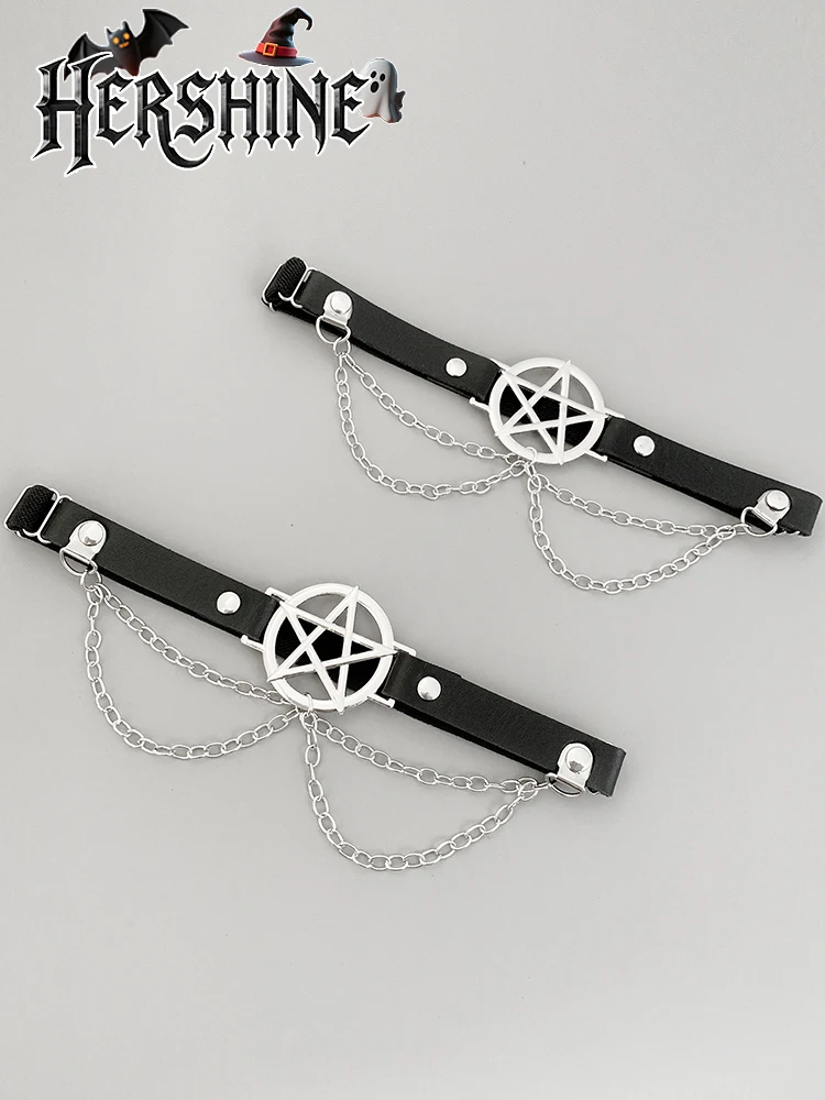 เลกกิ้งโซ่สีดำแบบปรับได้ของผู้หญิง 2 ชิ้น, การตกแต่งโซ่รูปดาวห้าแฉก, สไตล์พังก์เข้มแบบกอธิค Y2K, อุปกรณ์เสริมฮาโลวีน