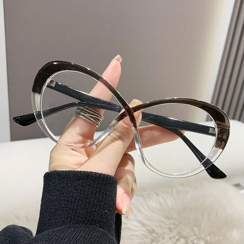 2024 New Curve Design Anti-Blue Light Glasses Eye Protection Eyeglasses Women Oversized Optical Frame Office Computer Goggles