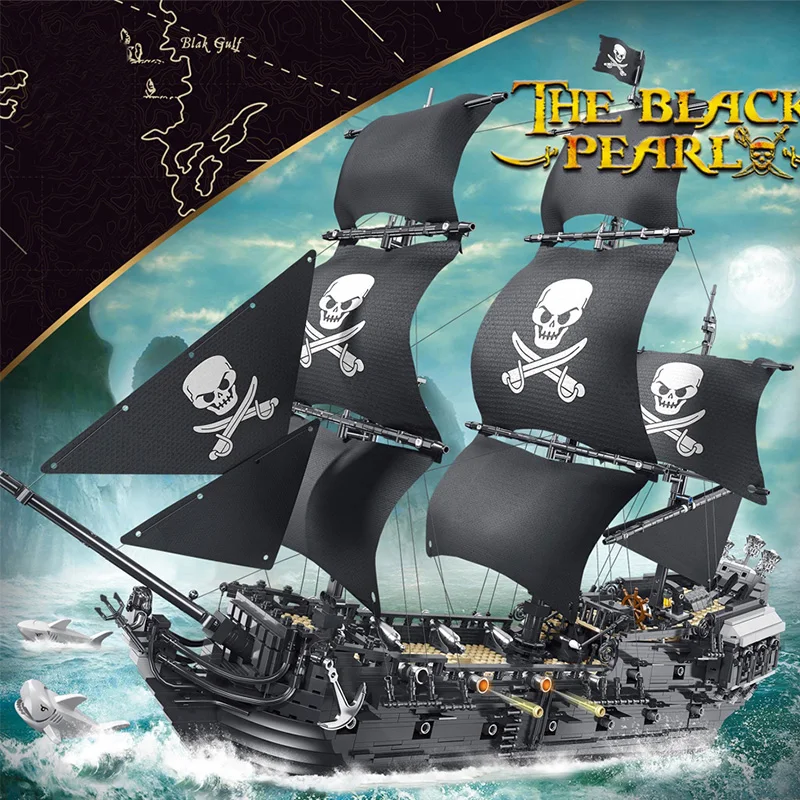 

Movie Pirates Ship MOC 6001 The Caribbean Black Pearl Sailboat Pirate Ship Model 3423PCS Building Blocks Brick Puzzle Toys Gift