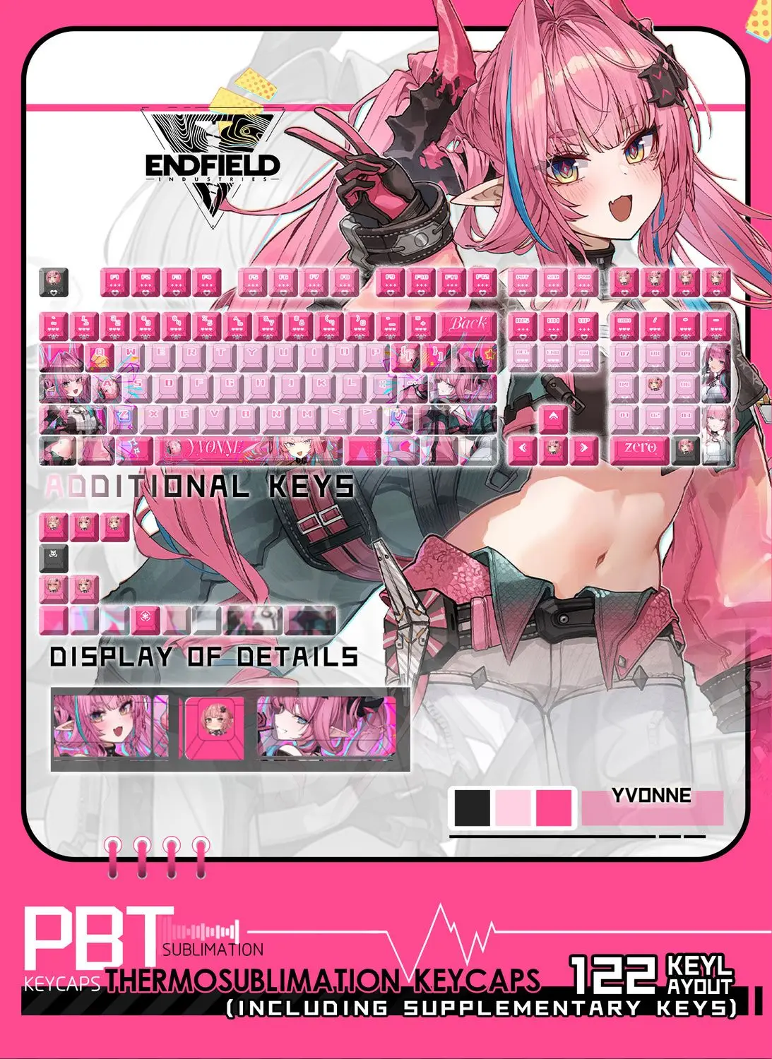 122 Keys Arknights Endfield Yvonne Keycaps Cherry Profile PBT Frontal Translucency Custom Game Key Caps for Mechanical Keyboard