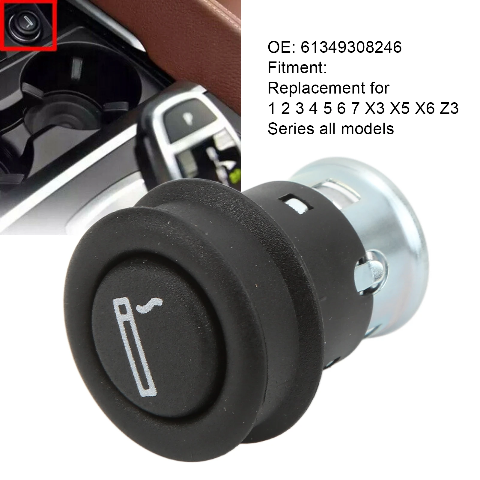 Cigarette Lighter Assembly Cigarette Lighter  Socket Plug 61349308246 Replacement for 1 2 3 4 5 6 7 X3 X5 X6 Z3 Series
