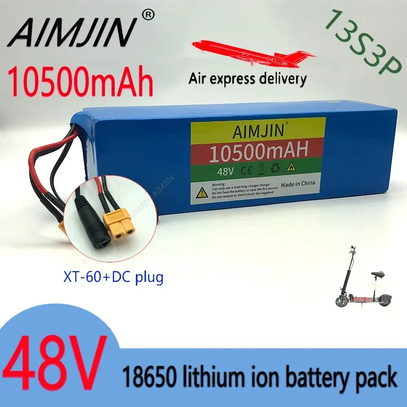 AIMJIN 48V lithium-ion battery 48V10.5Ah1000W13S3P lithium-ion battery pack for54.6V Citycoco BMS electric scooters XT60-DC plug