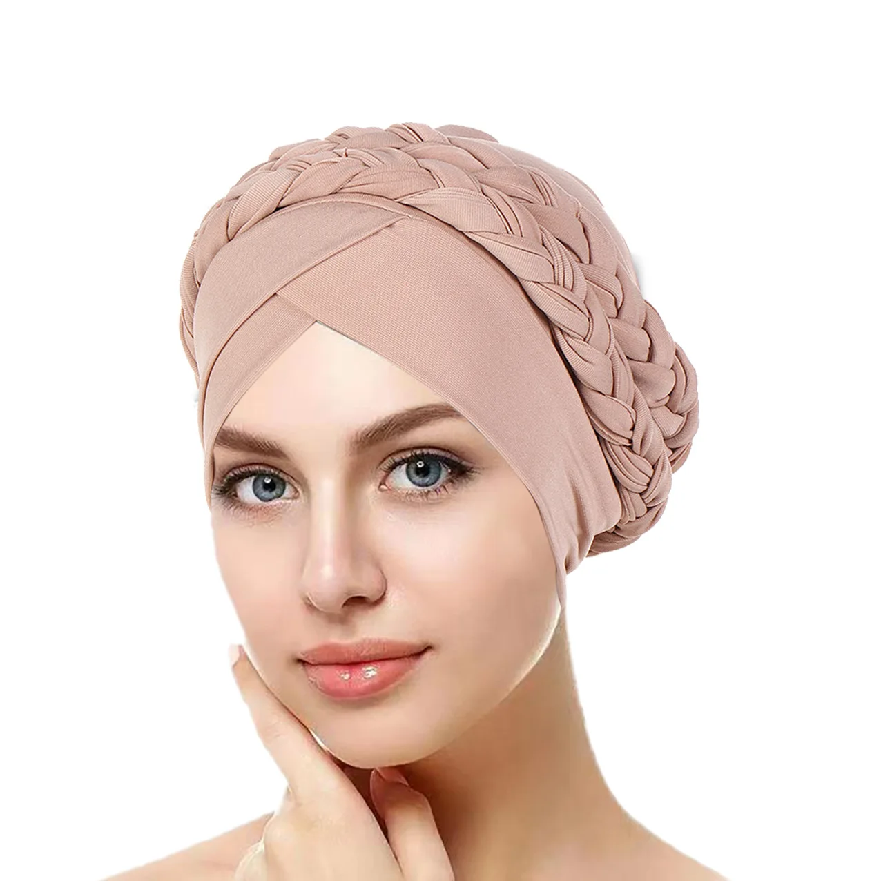 Bohemian Style Handmade Braid Turban Cross Bandana Slouchy Hat For Women Muslim Hijab Islamic Head Wrap Hair Loss Chemo Cap