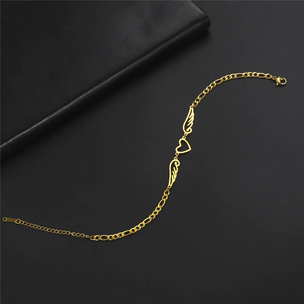 Skyrim Edelstahl-Fußkettchen für Damen mit Herz-Engelsflügel-Anhänger, Figaro-Kette, Fußkettchen, Strand-Accessoire, Geschenk – Detail 11