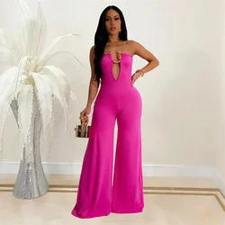 2024 Strapless Sleeveless Women Sexy Loose Wide Leg Jumpsuits Party Summer Backless Cut Out Night Club Jumpsuit Rompers Ladies