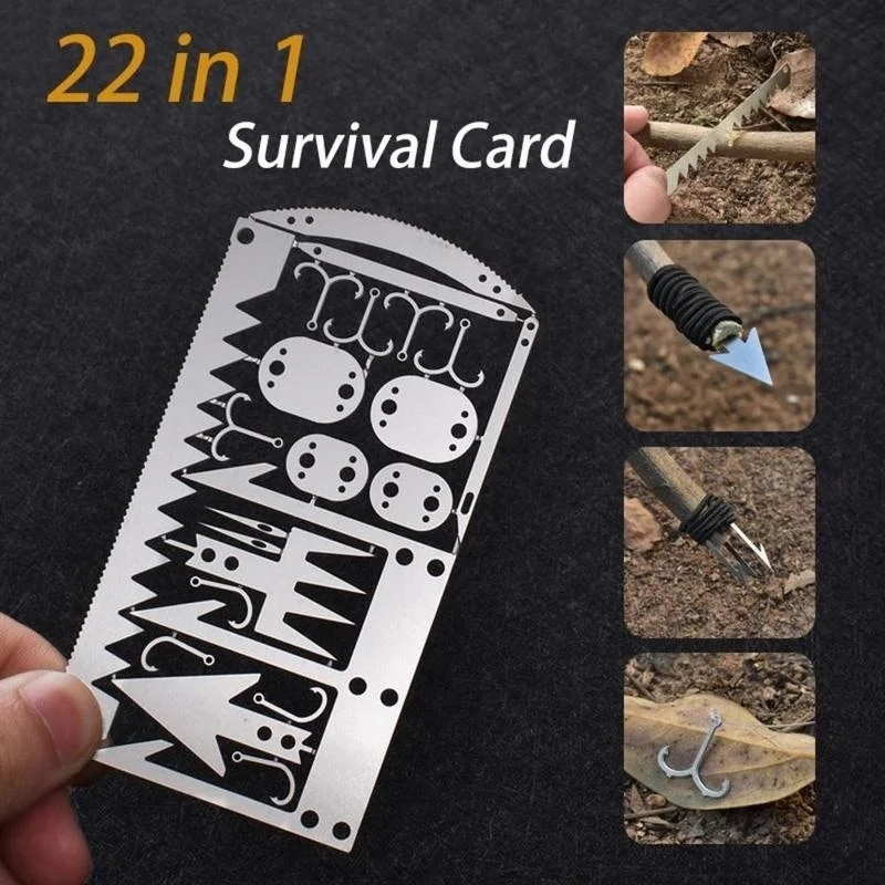 Nouveau 1PC outil de survie carte 22 en 1 Portable en acier inoxydable outils de Camping multifonctionnel fournitures de pêche en plein air d'urgence