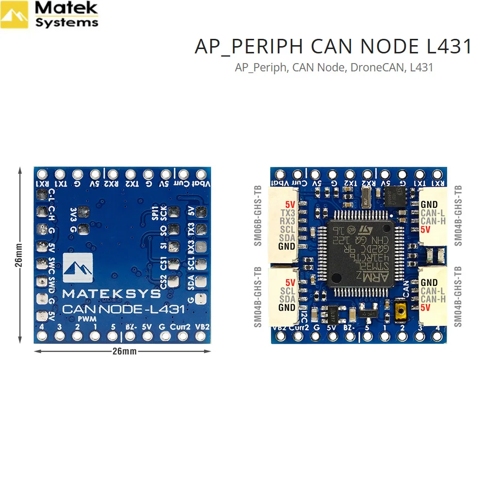 MATEK CAN-L431 AP_PERIPH CAN NODE L431 for RC Drone ArduPilot GNSS, Compass, Barometer & Airspeed Sensor