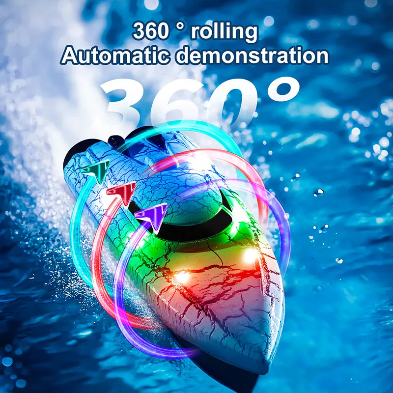 Mini cortador de 2,4 GHz 360 °   Brinquedos aquáticos de barco de controle remoto à prova d'água para lancha motora com luzes LED