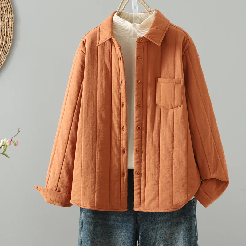 

Women's Winter Thiened Double-layered Cotton irt Soft Comfortable Warm Faionable Artistic Sle Inner Coat Small Cotton...