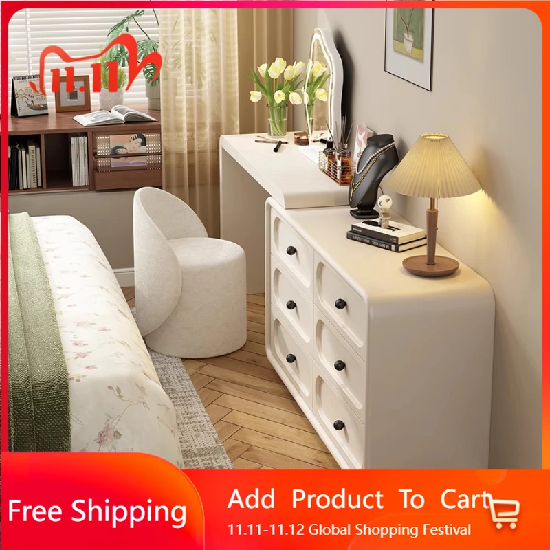 

European Cream Dressing Table Storage Light Luxury Desgin Console Vanity Table Modern Drawers Penteadeira Postmodern Furniture