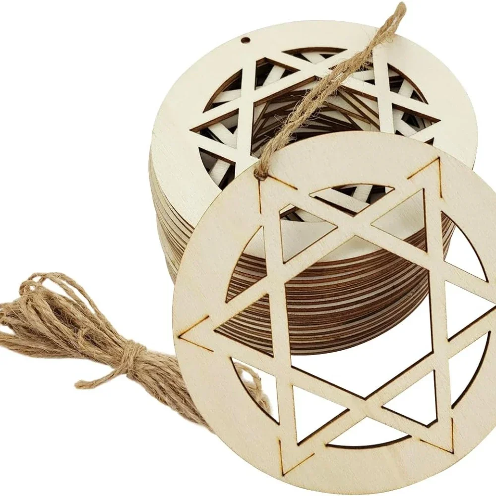

Hand-carved five-pointed star wood chips, retro art magic array wooden ritual decoration logo ornament