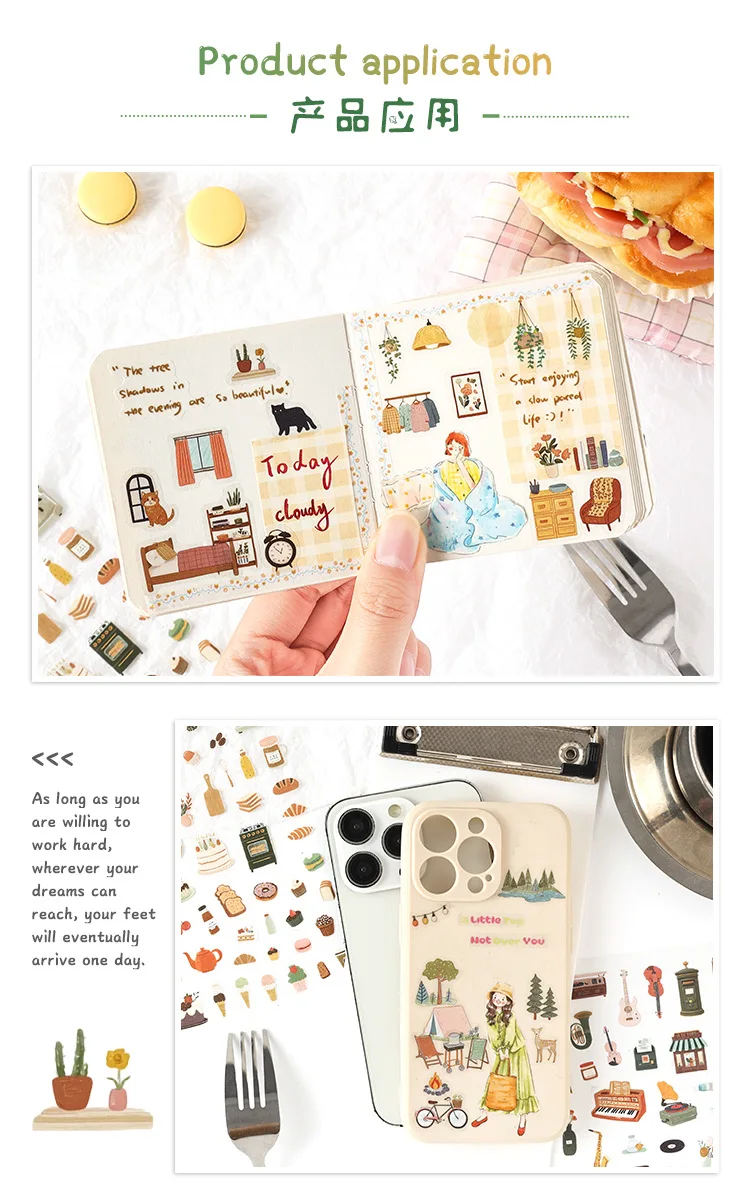 Wasserfeste PET-Aufkleber für Tagebücher, Lebensszenerie-Aufkleber für Kinder-DIY-Bastelarbeiten, Aufkleberbögen für Scrapbook-Planer-Dekoration – Detail 10