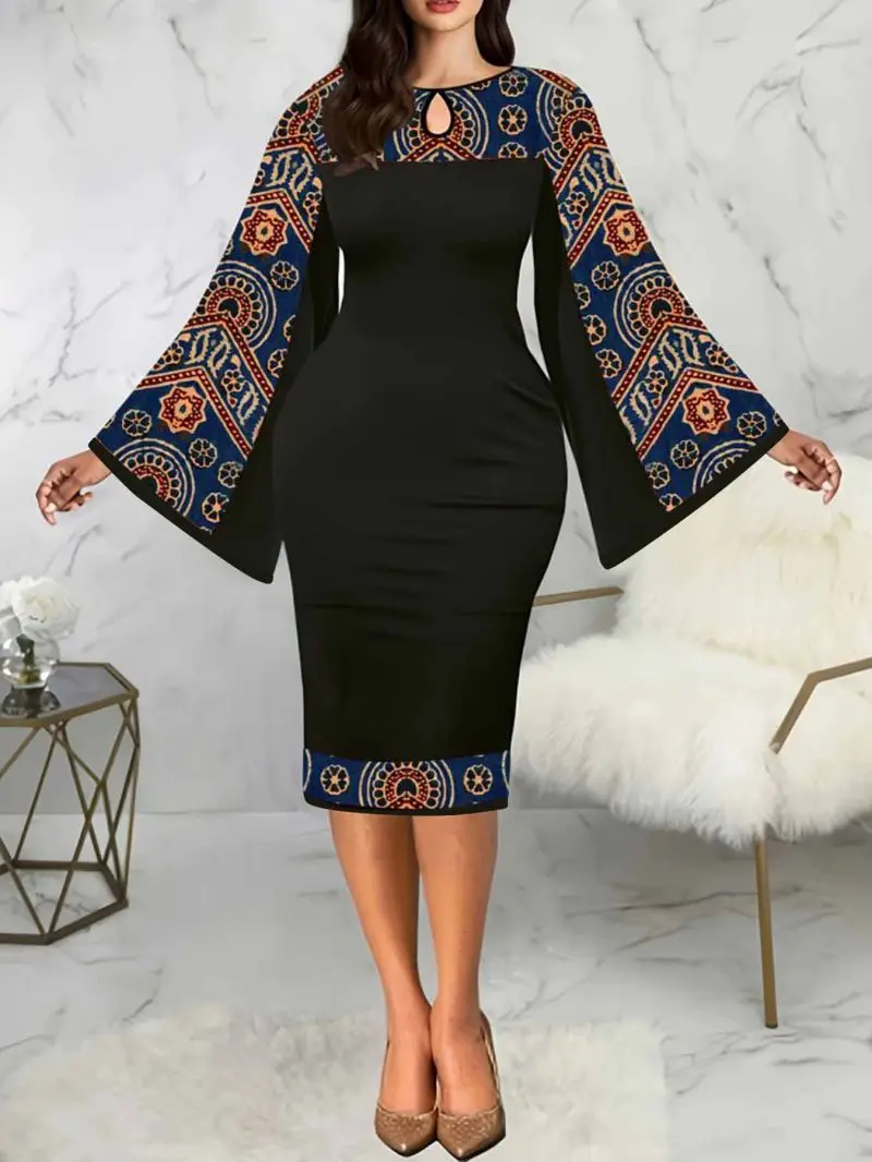 Horn sleeve waist cinching one step skirt elegant slimming mid length banquet women's dress