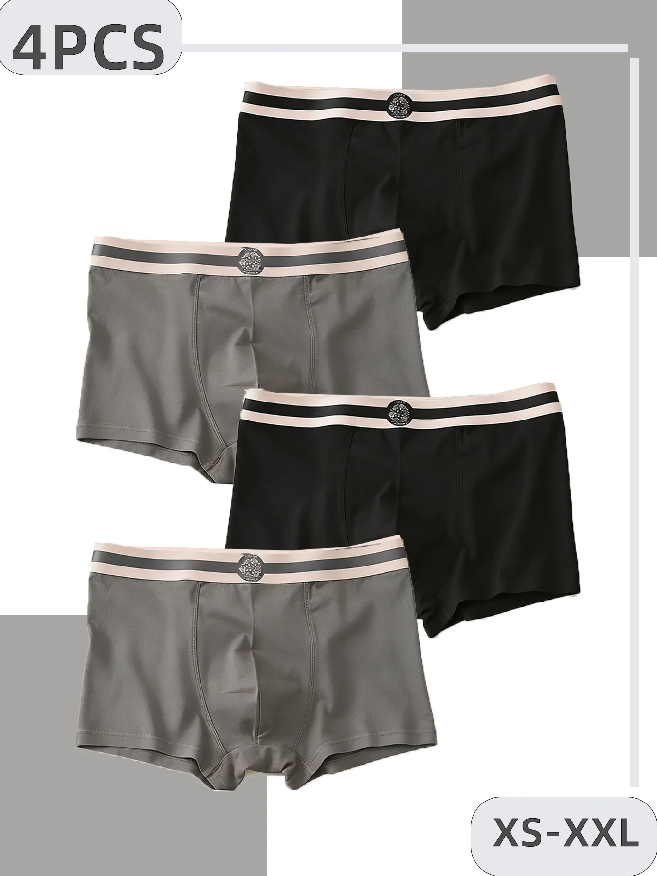 

4Pcs Men's Cotton Underwear Striped Waistband Boxers Comfortable Breathable Soft Young Men Panties Plus Size XS-XXL Casual Daily