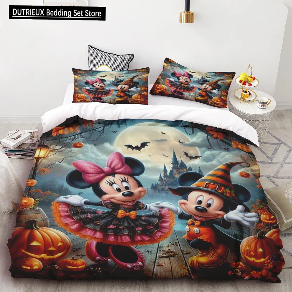 

Halloween Cartoon Mickey Duvet Cover Children Bedding Set for Teens Boy Girls Holiday Gifts Bedroom Decoration Full Size