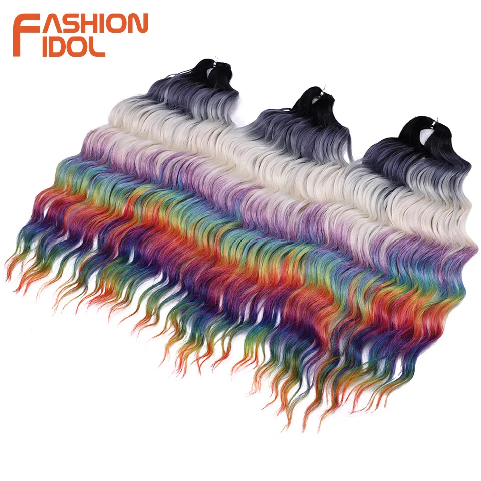 FASHION IDOL Anna 24inch Water Wave Hair Synthetic Braiding Hair Extensions Ombre Rainbow Afro Curl Twist Crochet Hair For Women