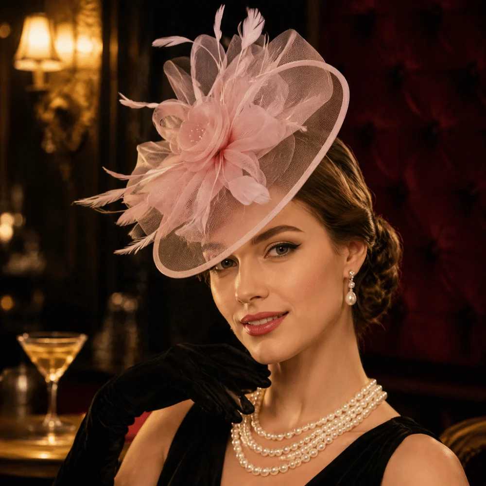 Party Exquisite Feather Fascinator Hat Elegant French Tea Party Hat Bow Mesh Bridal Headband Lady