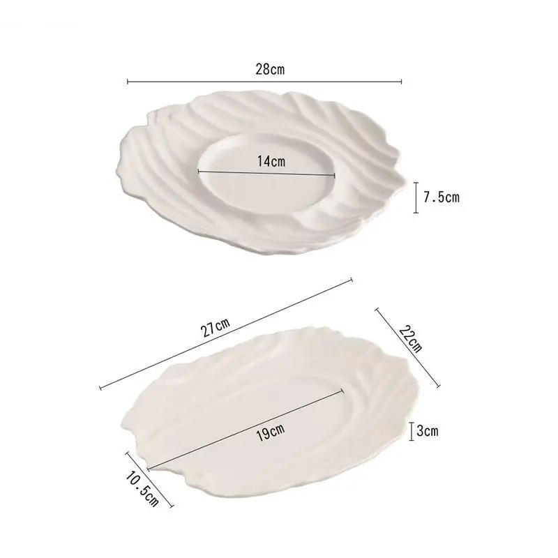 Irregular Texture Ceramic Dinner Plate Restaurant Specialty Dessert Sushi Snack Plates Pure White Tableware view 5