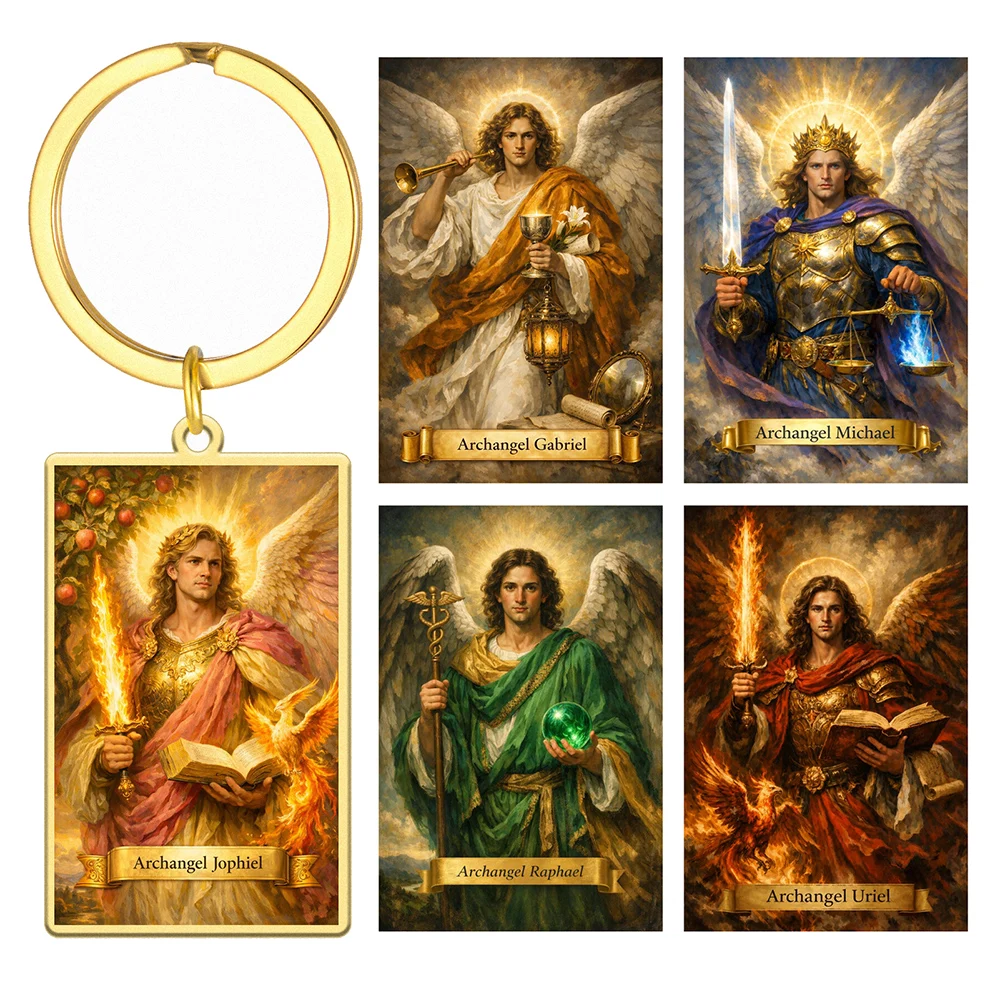 Saint Michael Raphael Archangel Keychain Catholic Religious Protection Keyrings Christian Gift Stainless Steel Jewelry