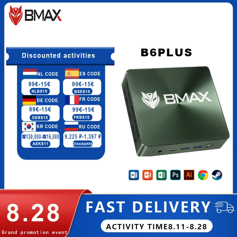 BMAX B6 Plus Mini-PC Intel Core i3-1000NG4 bis zu 3,2 GHz, 12 GB LPDDR4 512 GB SSD Wi-Fi 5 Mini-PC Micro-PC für Business Office
