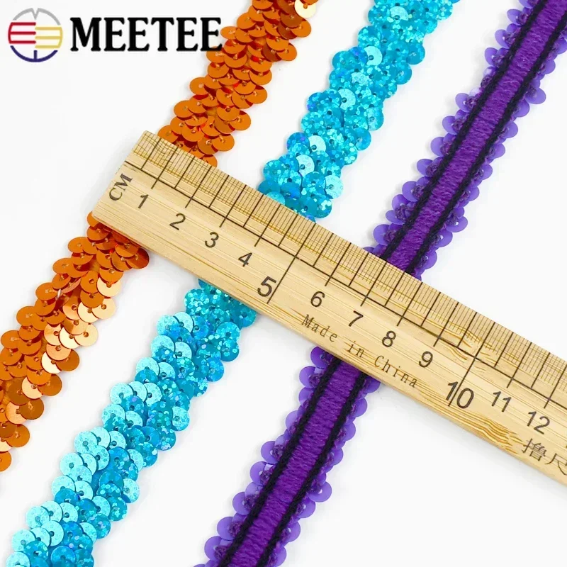 5/10/25Meters Meetee 2cm Sequins Strech Lace Ribbons Gold Silver Elastic Trims for Dance Dress Paillette DIY Sewing Accessories