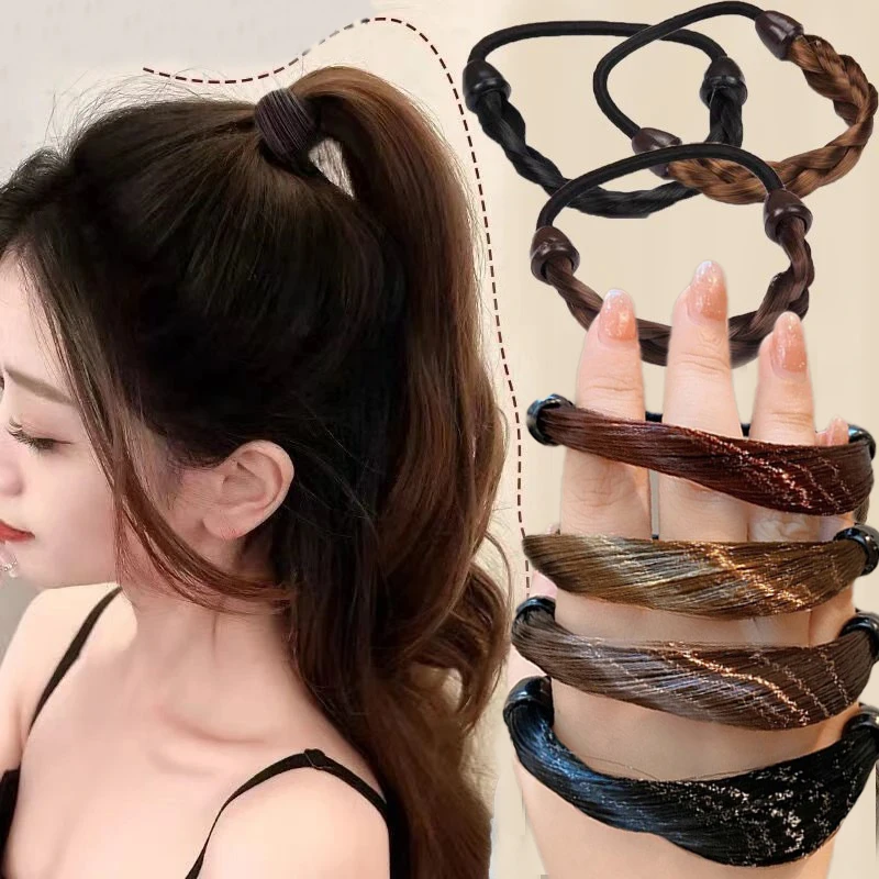 

Fashion Faux Wig Elastics Hair Ties for Women Girl Ponytail Wrap Holders Hair Band Simple Temperament Headwear Hair Accessories