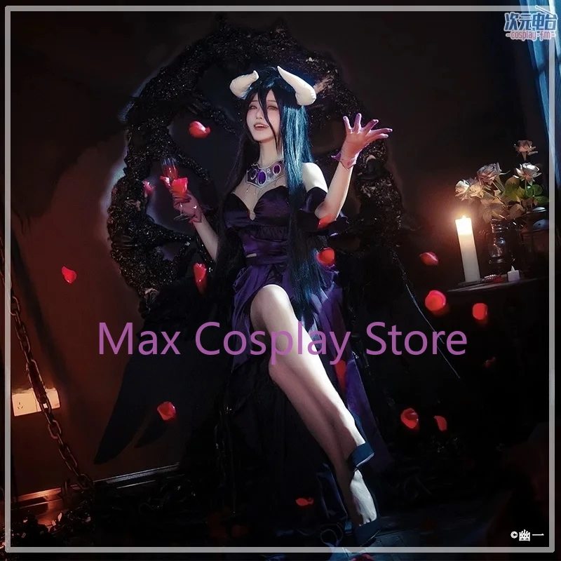 ماكس أنيمي أفرلورد الموسم 4 ألبيدو تأثيري حلي ألبيدو مساء حفلة سوداء فستان مثير شعر مستعار هالوين موحدة عيد الميلاد زي #3