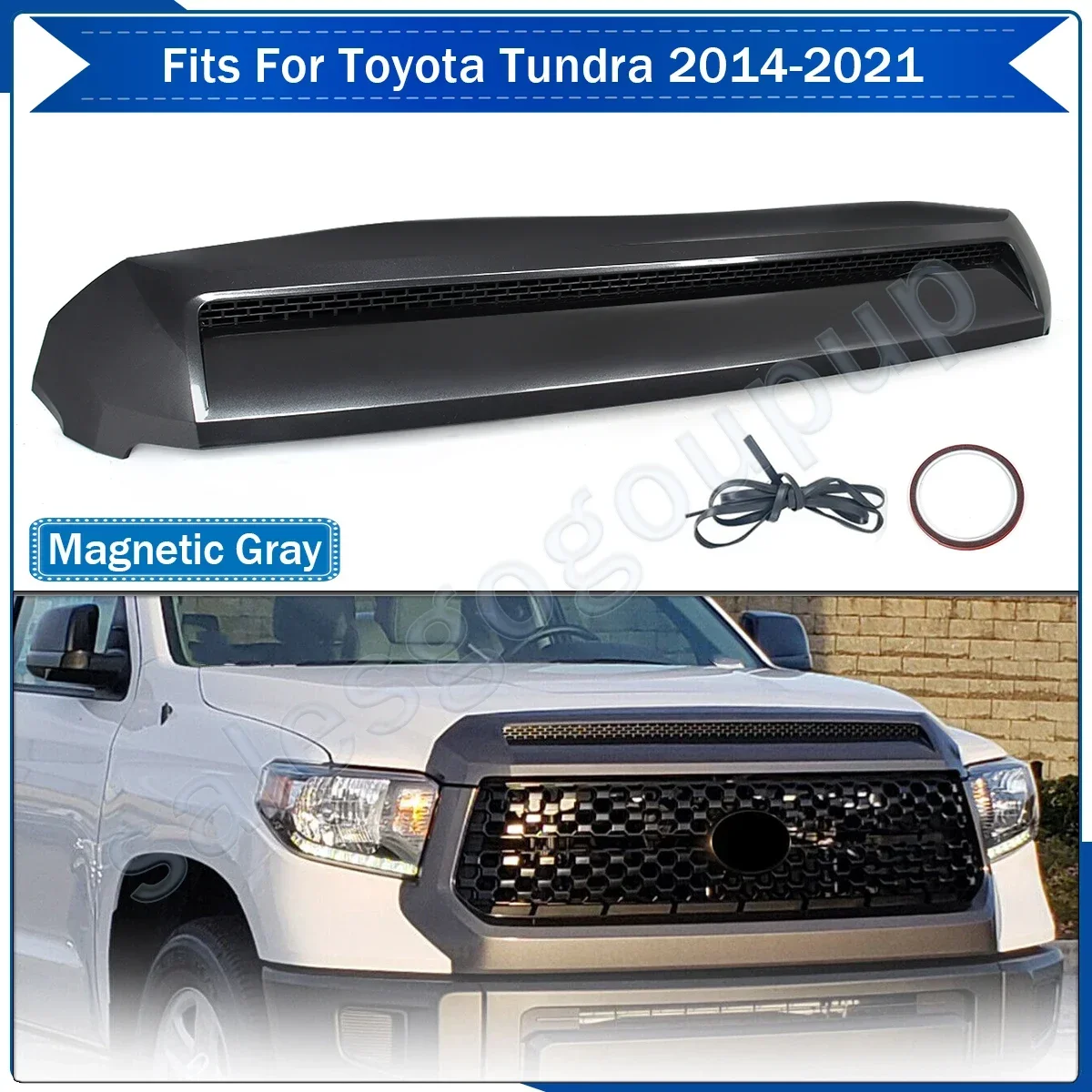 

Front Hood Bulge Molding Grille Trim For Toyota Tundra 2014-21 1G3 Magnetic Gray