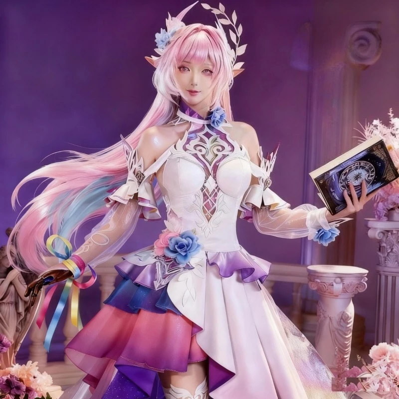 Cyrene kostuumspel Honkai Star Rail cosplay paarse lange jurk roze pruik rollenspel outfit volledige set voor vrouwen themafeest