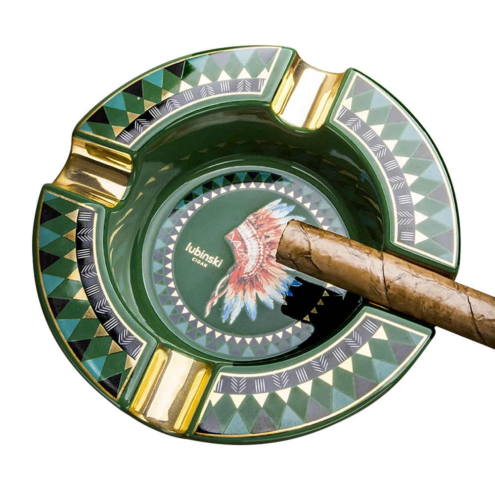 

LUBINSKI Large Diameter Ceramic Cigar Ashtray 4 Curved Smoke Groove Smoking Ashtrays Porcelain Elaborate Design