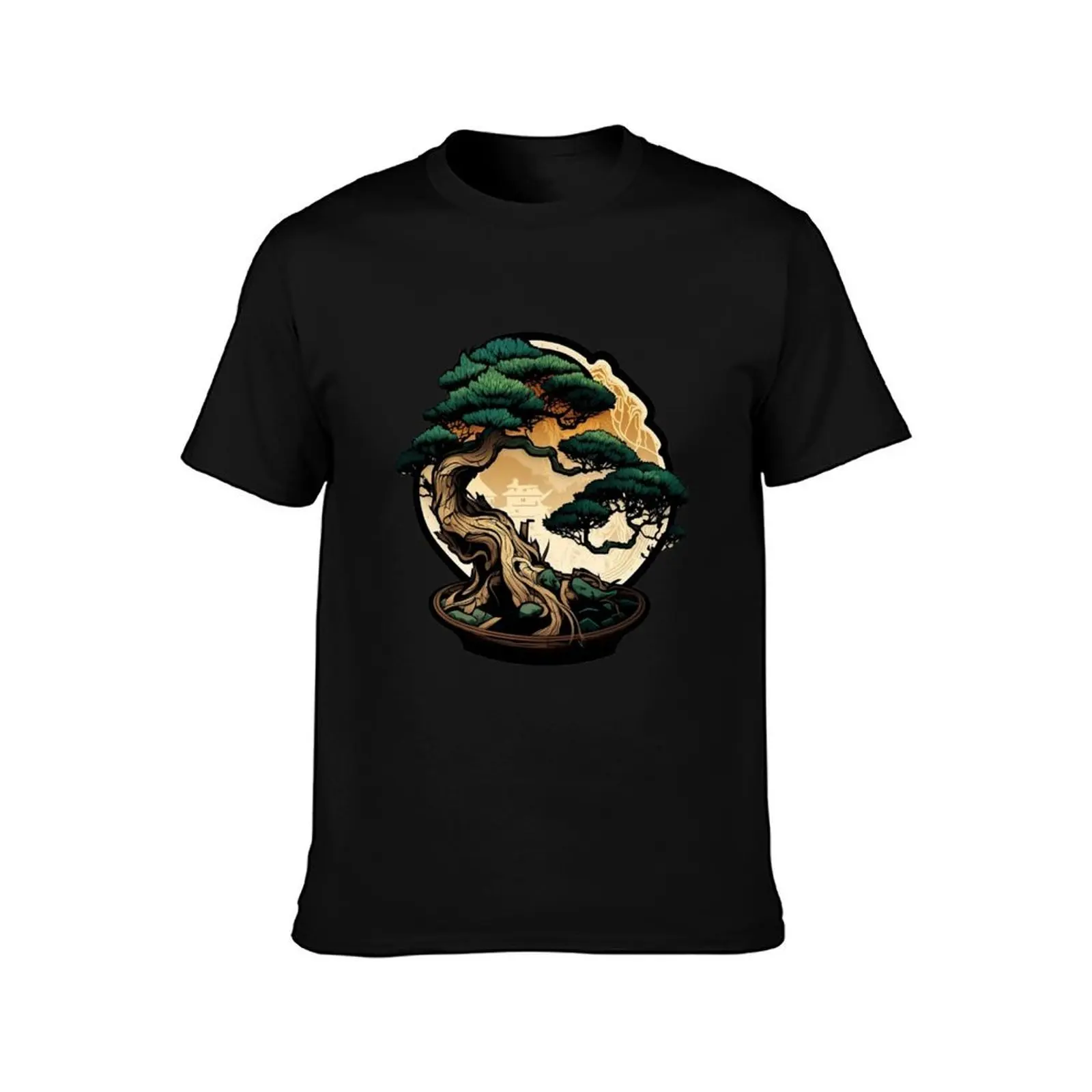 Vibrant Green Bonsai Tree T-Shirt Casual Pattern Print Tee Shirt