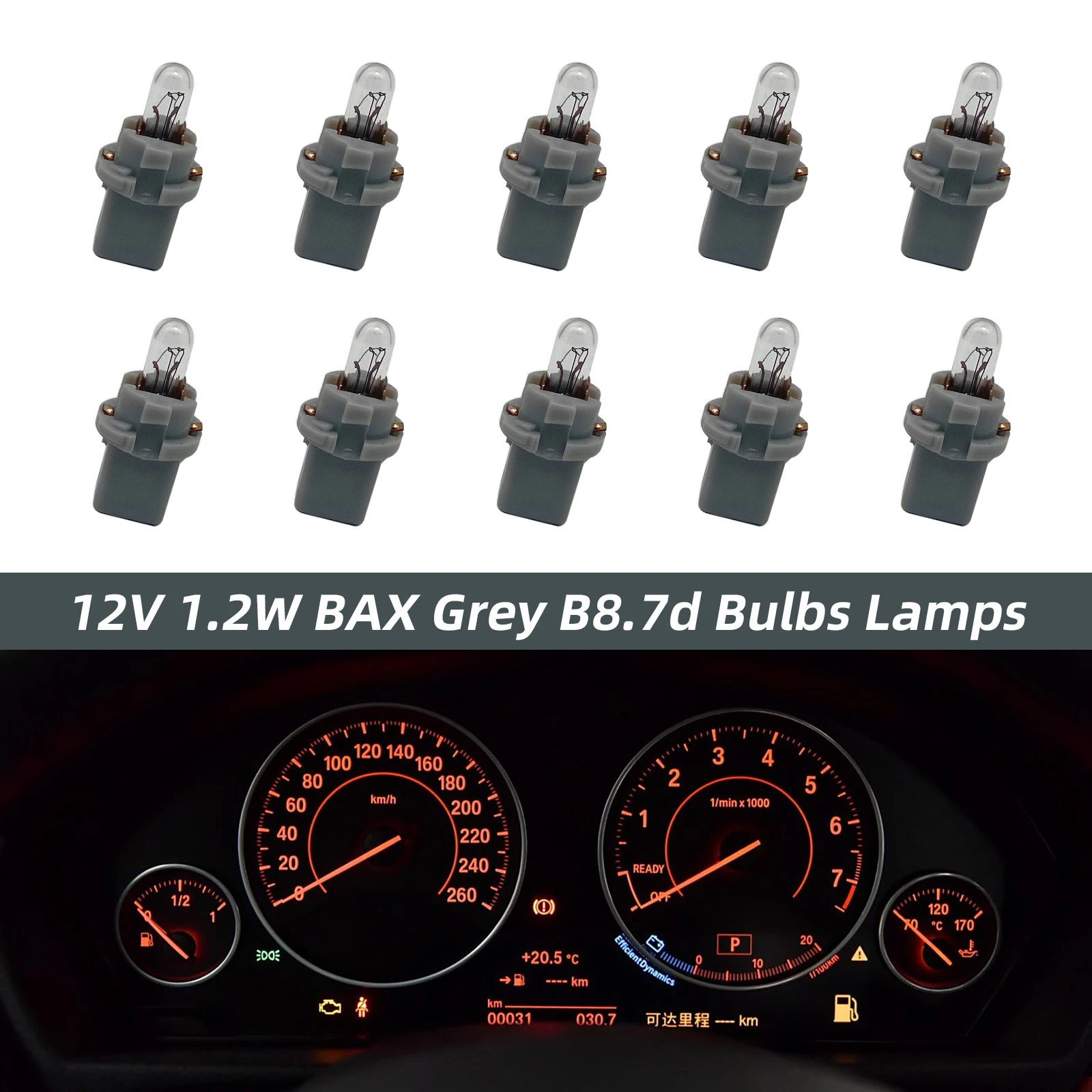

10 Pieces 12V 1.2W B8.7d Bulbs Lamps BAX Grey for Audi Mercedes Benz BMW Opel Volvo Dashboard Instrument