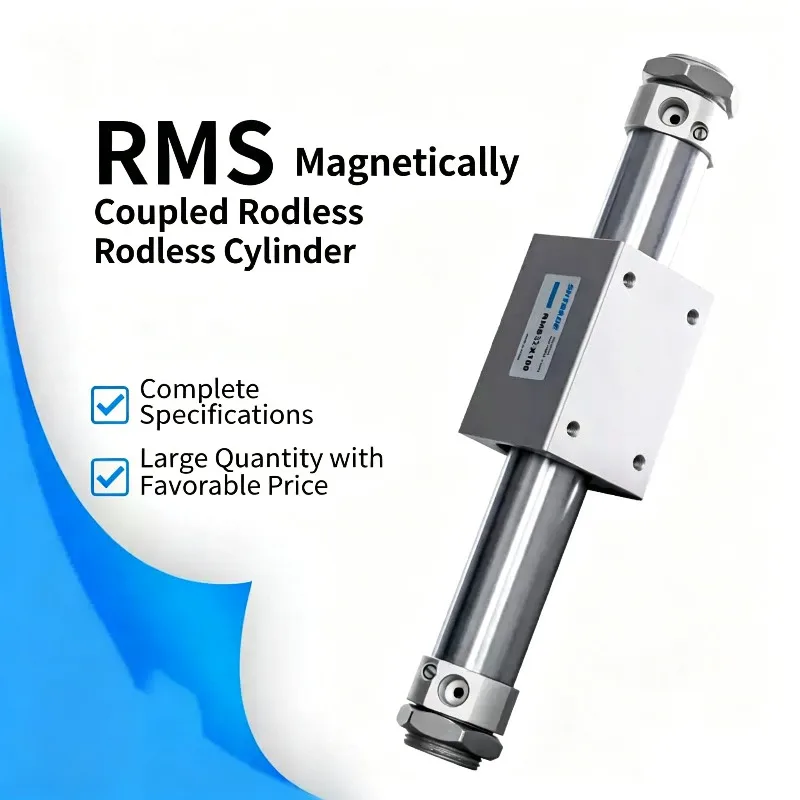 RMS Series Air Cylinder 10/16/20/25/32 40mm Bore Rodless Magnetic Cylinders 50 100 150 200 250 300mm Stroke Pneumatic Cylinder