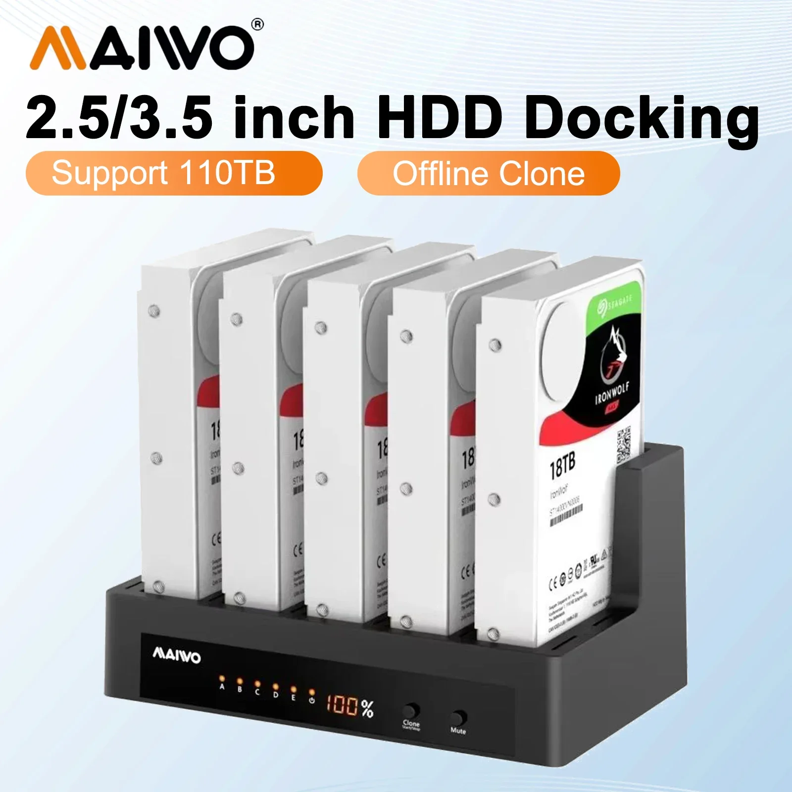 

MAIWO 5 Bay External Hard Drive Docking Station Case for 2.5'' 3.5'' SATA HDD/SSD USB3.0 HDD Dock with Offline Clone LED Digital