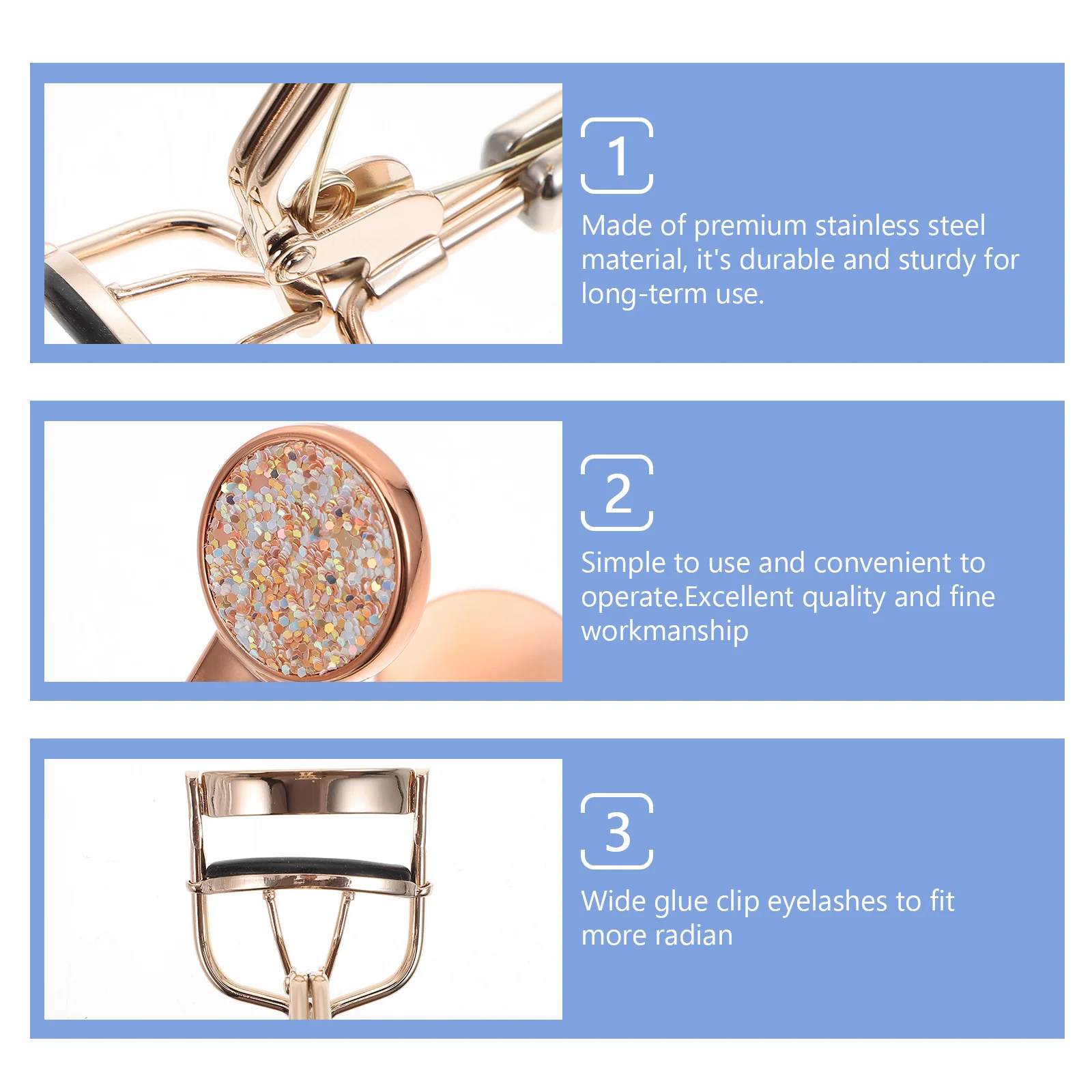 

2pcs Stainless Steel Eyelash Curler Glitter Lash Curling Tool Makeup Supplies Professional Lash Curling Clip Tools