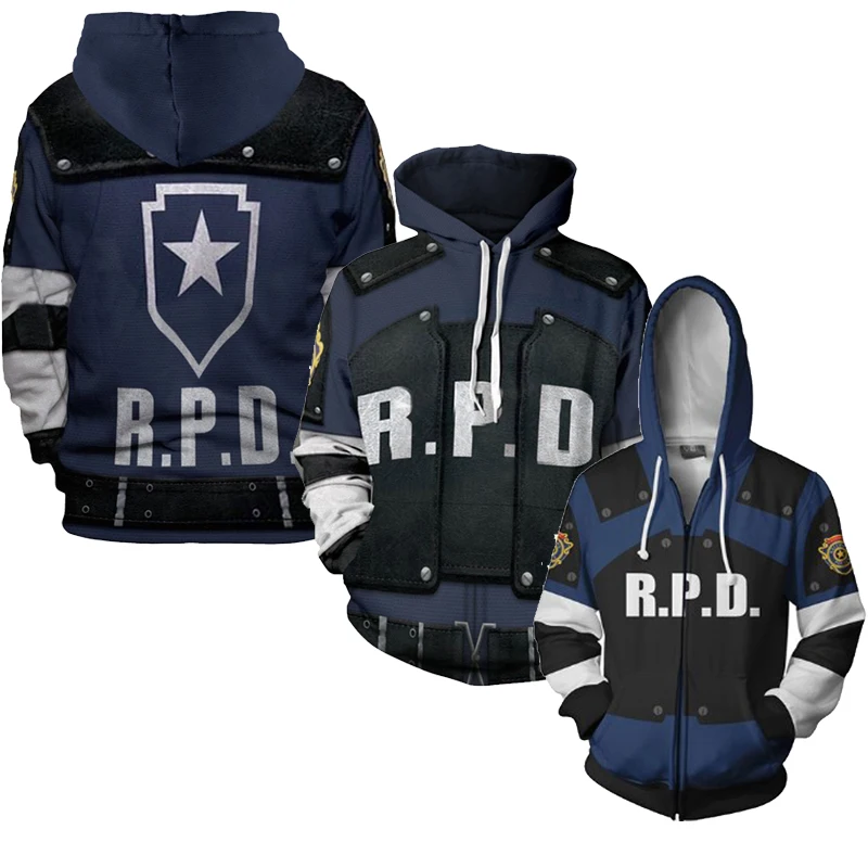 Bluza z kapturem dla dorosłych Leon Scott Kennedy Cosplay policjant kostium bluzy bluza z kapturem nieformalne okrycie wierzchnie męski damski płaszcz