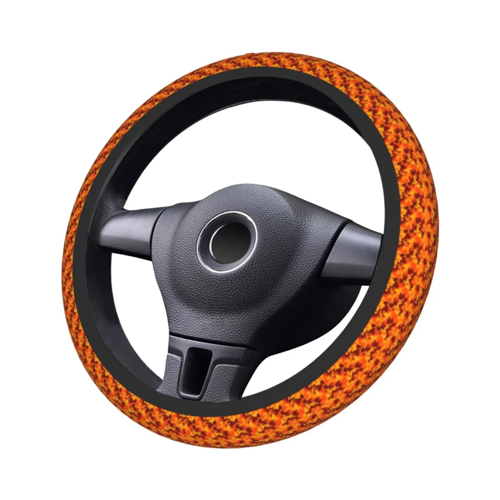 Fashion Orange Camouflage Pattern Car Steering Wheel Cover Breathable Car Covers Suite Fashion Steering Cover for 14.5-15Inches - view 4