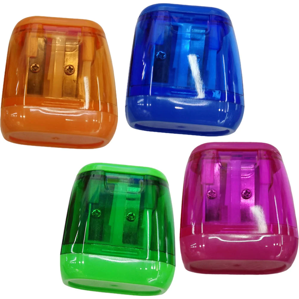 

4 Pcs Pencil Sharpener Sharpeners Manual Colorful Kids Supply Mini Plastic Double Holes Metal Student