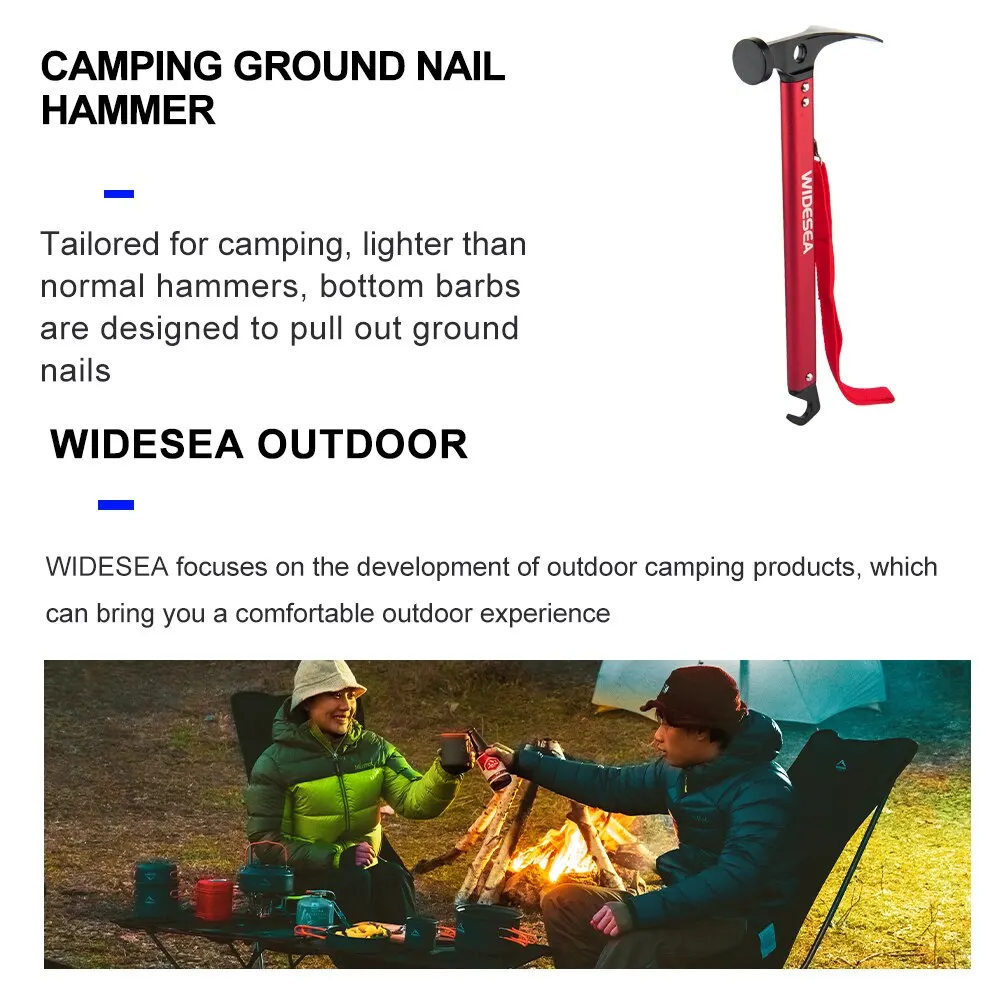 Widesea Camping Hammer Stainless Steel Copper Outdoor Tent Peg Stake Mallet with Stake Puller Grond Nail Mountaineering Hiking