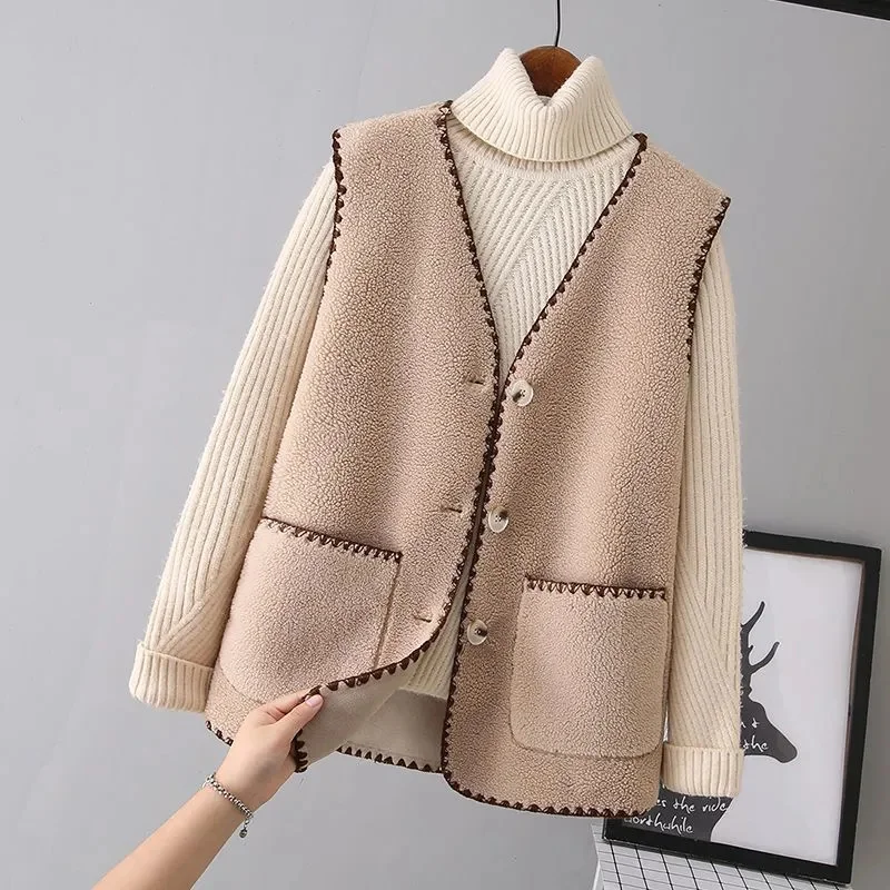 Lamb Hair Coat 2024 Women's Korean Edition Leisure Versatile Fashion Camry Shoulder Fur Integrated Women's Vest Fur ToP Mother