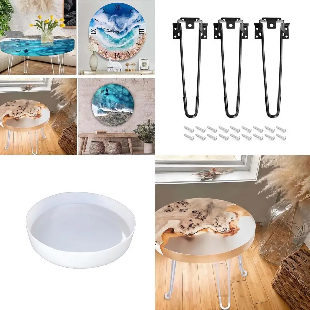 

P9FE Round Silicone Molds River Coffee Desk Table Molds with Folding Table Leg