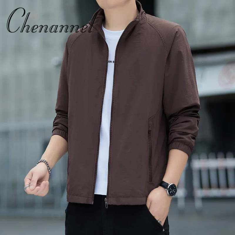 Męska jesienna luźna kurtka na wiosnę i jesień, wodoodporna, cienka, codzienna, z wysokim kołnierzem.