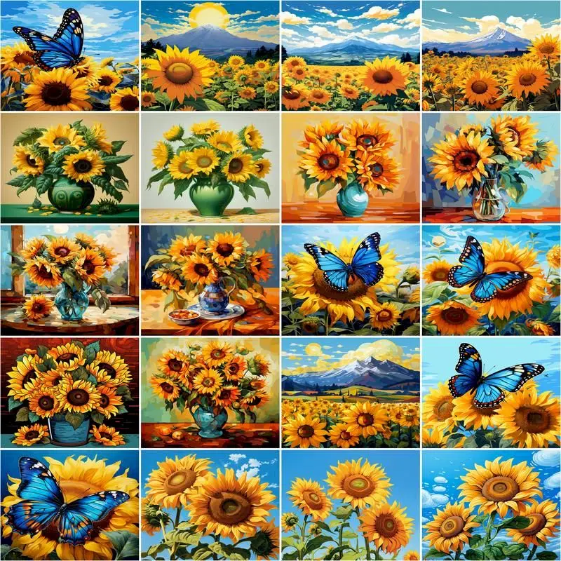 

CHENISTORY Painting By Numbers Sunflowers Diy Frame Pictures Paint By Number On Canvas Diy Home Decoration 60x75cm