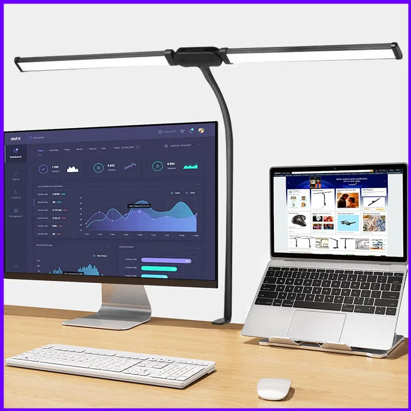 

LED Desk Lamp with Light Bar Double Head Computer Screen Light USB Table Lamp 3 Modes Eye-Caring Light for Office Home