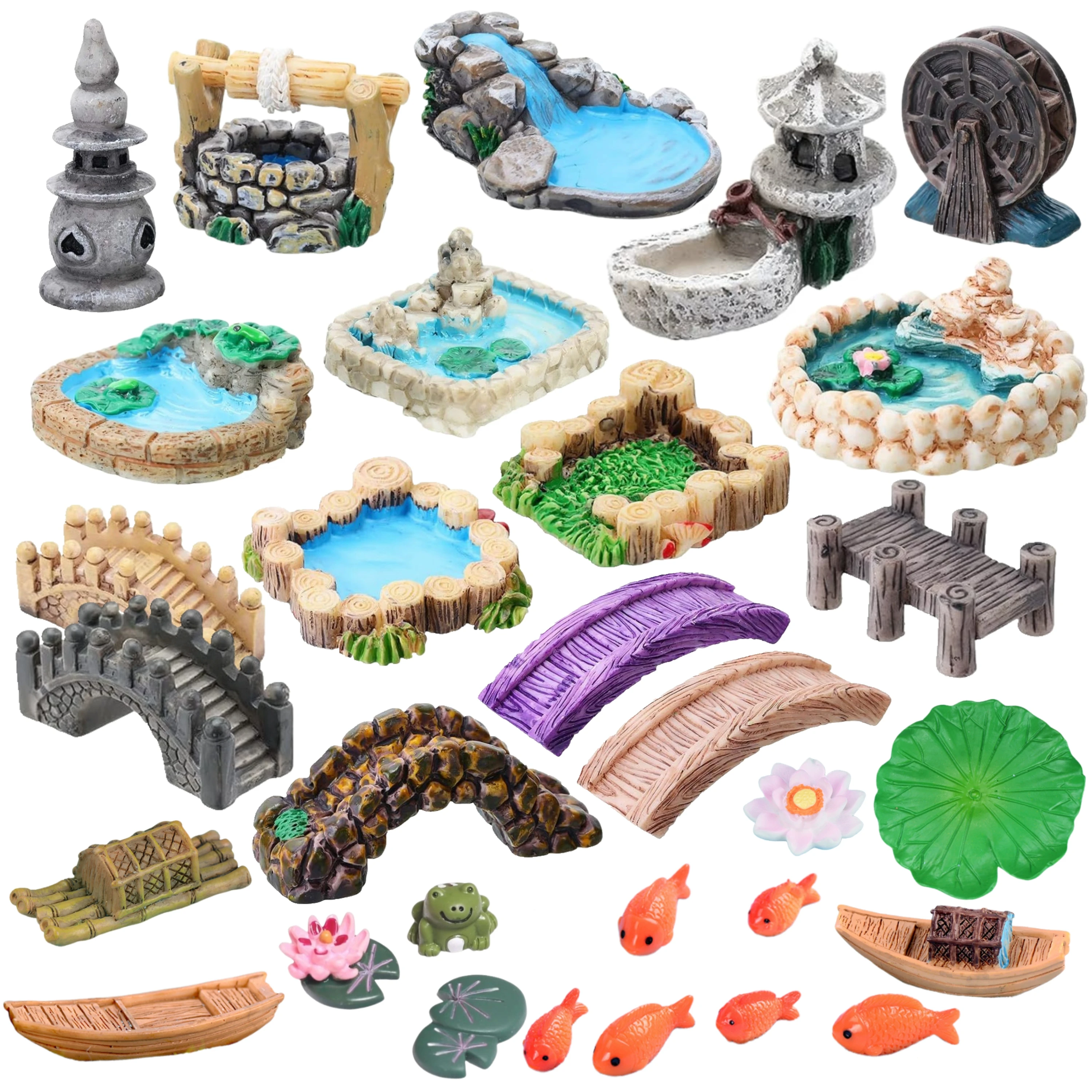 Fairy Garden Accessories Miniature Spring Water Wells Bridge B...