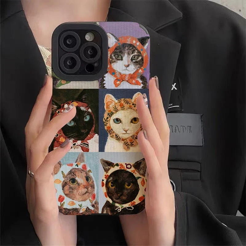 Cute Cat Art Illustration Phone Case for Iphone 11 Pro Max 12 13 Iphone 14 Pro Max Iphone 15 Pro Max Iphone 16 Pro Max Couque