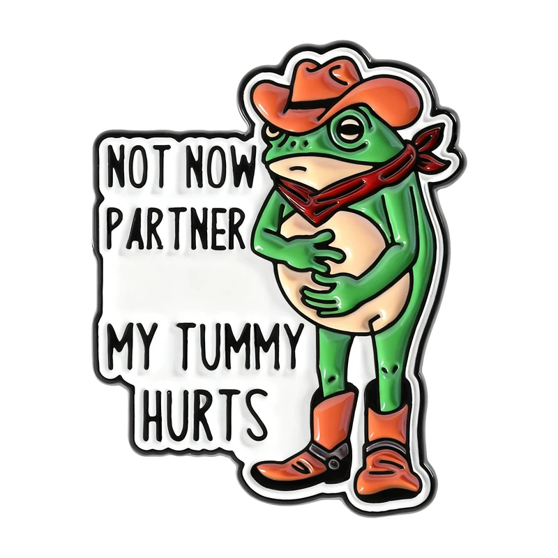 

Cartoon Cowboy Frog Brooch Enamel Pins Not Now Partner, My Tummy Hurts Frog Brooches Lapel Badge Funny Jewelry Gift for Friends