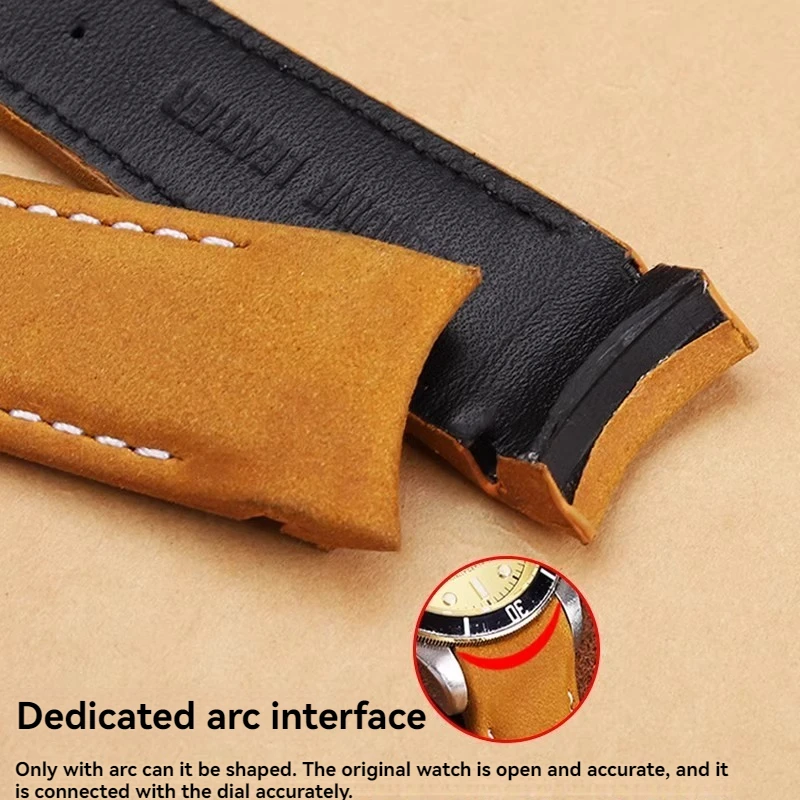 20 مللي متر 22 مللي متر منحني نهاية Lea/ther ريترو حزام ل تيودور بيوان توقيت الذهب الصلب M79363 M79360 قوس جلد البقر سوار أسود براون