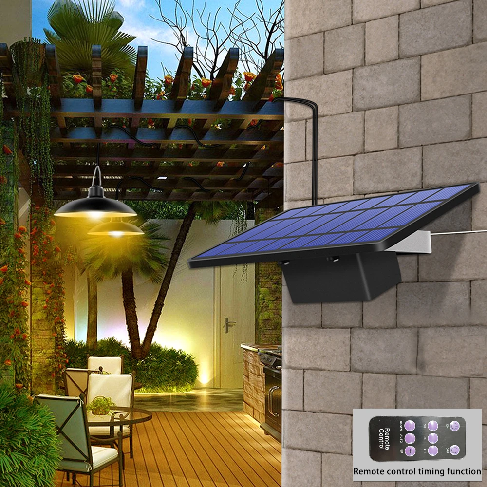 1 set LED Solar Shed Lights,  Solar Pendant Lights with Remote Control Solar Hanging Lamp with 3M Extension Cord for Home Garden